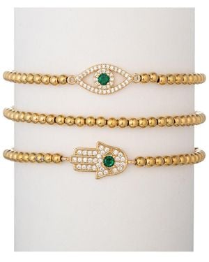 Eye Candy LA Titanium Cz Hamsa + Evil Eye 3pc Bracelet Set - White
