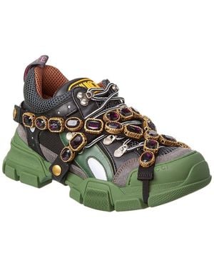 Gucci Flashtrek Leather & Mesh Trainer - Green
