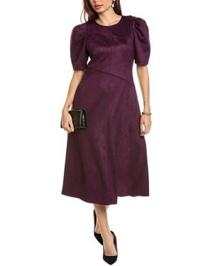 Anne Klein A-Line Faux Suede Midi Dress - Purple