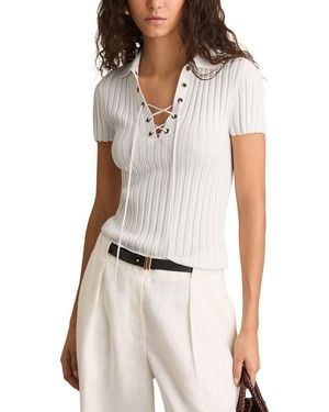 Reiss Poppy Lace Up Rib Knit Top - White