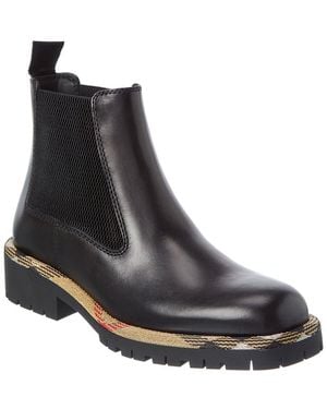 Burberry Checked Leather Boot - Black