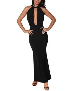 Bebe Plunge Neck Halter Floor Length Dress - Black