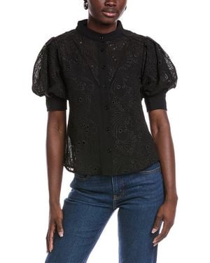 Gracia Puff Sleeve Eyelet Blouse - Black