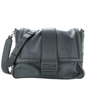 Fendi Nylon Baguette Flap Messenger Bag Large (Authentic Pre-Loved) - Gray