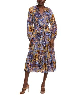 Tahari The Sienna Silk-Blend Midi Dress - Blue