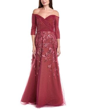 Rene Ruiz One-Shoulder Satin Bodice Gown - Red
