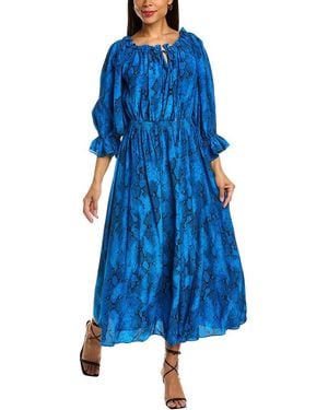 Tahari Off-The-Shoulder Silk Midi Dress - Blue
