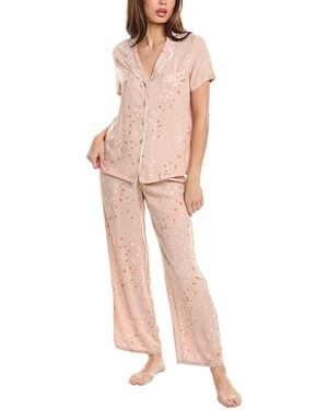 Splendid 2pc Woven Notch Pyjama Pant Set - Multicolour