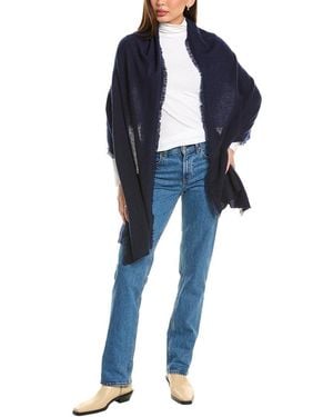 Amicale Cashmere Fringe Jersey Cashmere Travel Wrap - Blue