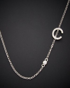 Italian Gold Over Silver 18K 0.20 Ct. Tw. Diamond Initial Necklace -Z) - Black