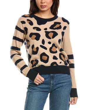 Brodie Cashmere Libby Leopard Stripe Mix Crewneck Cashmere Jumper - Blue