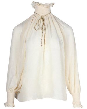 Celine Ruched Neck And Rope Necklace Detail Top (authentic Pre-loved) - White