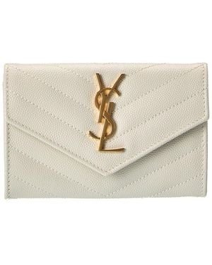 Saint Laurent Small Matelasse Leather Envelope Wallet - Natural