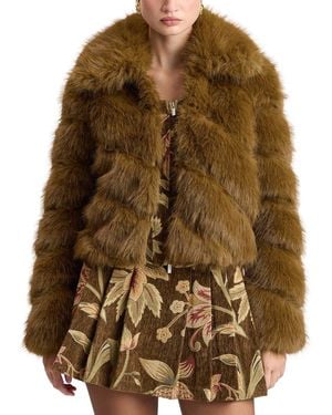Avec Les Filles Cropped Diagonal Panelled Jacket - Brown
