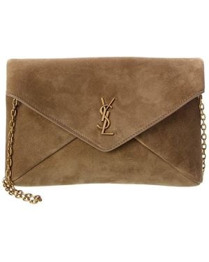 Saint Laurent Cassandre Small Suede Chain Pouch - Brown