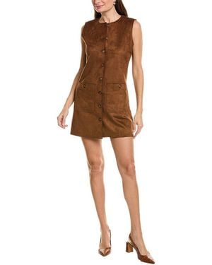 Ellen Tracy Button Front Vegan Suede Dress - Brown