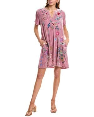 Johnny Was Velvet V-Neck Shift Dress - Pink