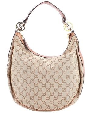 Gucci Gg Canvas Twins Hobo Medium (Authentic Pre-Loved) - Natural