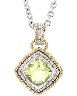 Gemstones 14k & Silver 3.91 Ct. Tw. Diamond & Lemon Quartz Necklace - Metallic