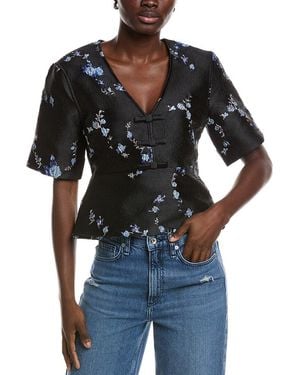 Ganni 3d Jacquard V-neck Blouse - Black