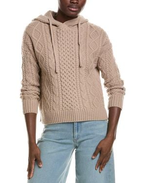 Neiman Marcus Mixed Cable Knit 100% Cashmere Hoodie - Blue