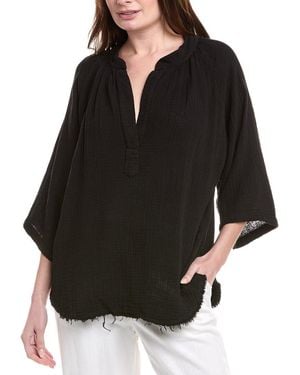 9seed Double Gauze Raw Edge Dashiki Top - Black