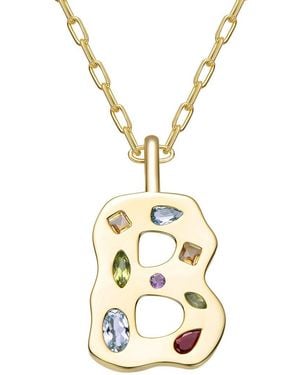 Genevive Jewelry 14K Plated Cz Alphabetical Necklace - Metallic
