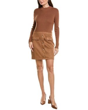 Ellen Tracy Vegan Suede Mix Media Dress - Brown
