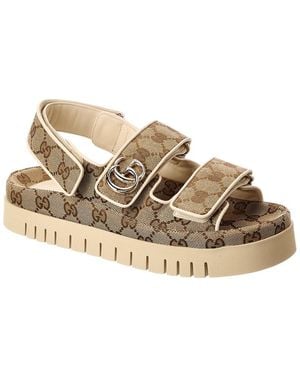 Gucci Double G Gg Canvas & Leather Sandal - Metallic