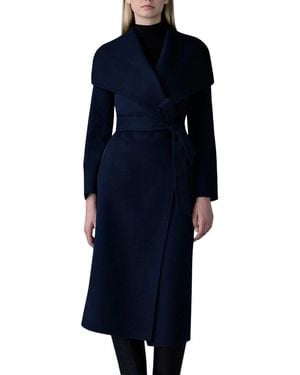 Mackage Wool & Leather Wrap Coat - Blue