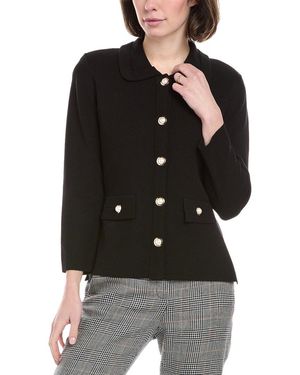 St. John Solid Stretch Knit Collared Jacket - Black