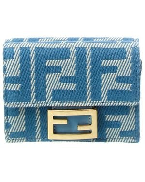 Fendi Leather And Ff Jacquard Fabric Cardholder in White | Lyst
