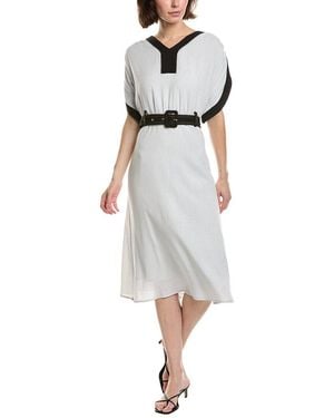 Pascale La Mode V-Neck Belted Linen-Blend Midi Dress - Grey