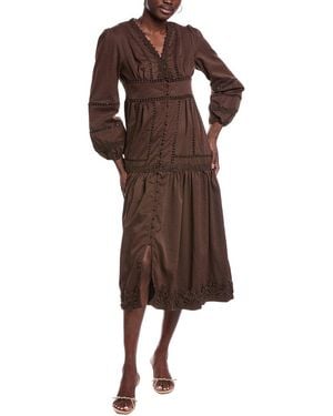 JLuxe Balloon Sleeve Midi Dress - Brown