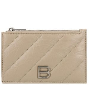 Balenciaga Long Crush Leather Card Holder - Natural