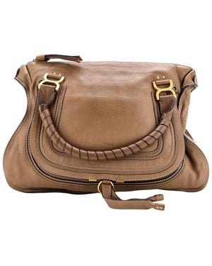 Chloé Sheep Leather Marcie Shoulder Bag Large (Authentic Pre-Loved) - Brown