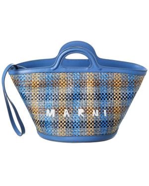 Marni Tropicalia Micro Leather-Trim Tote - Blue