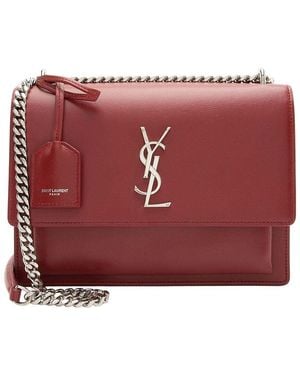 Saint Laurent Grained Calfskin Monogram Sunset Medium Shoulder Bag (authentic Pre-loved) - Red