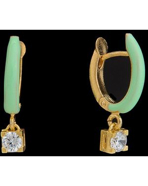 Italian Gold Over Silver 18K 0.08 Ct. Tw. Diamond Enamel Dangle Earrings - Black
