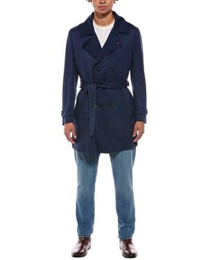 Isaia Linen, Silk & Cashmere-Blend Coat - Blue