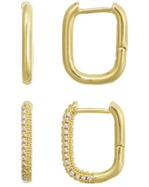 Adornia 2Pc 14K Plated Cz Rectangle Huggie Earring Set - Metallic