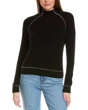 Amicale Cashmere Whipstitch Shaker Funnel Neck Cashmere Jumper - Black