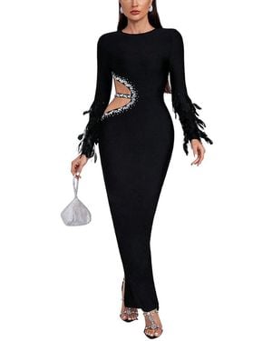 Dilireba Long Sleeve Solid Maxi Dress - Black