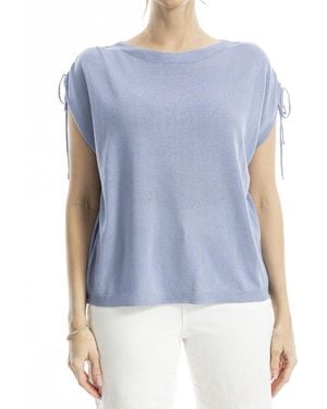 Max Studio Drawstring Sleeve Linen-Blend Top - Blue