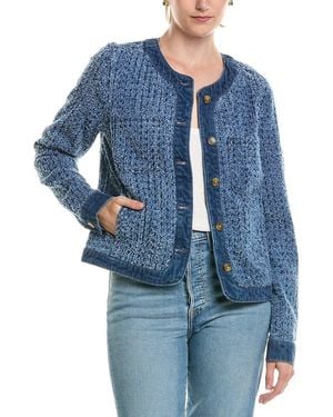 Tommy Bahama Perforated Tweed Crop Denim Jacket - Blue