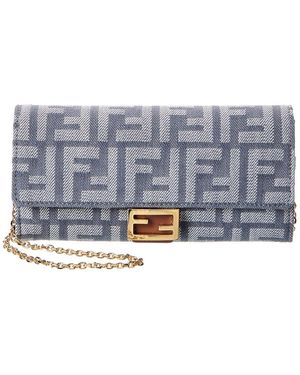 Fendi Baguette Denim & Leather Wallet On Chain - Grey