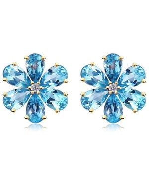 Kai Fine Jewelry 14K 3.03 Ct. Tw. Diamond & Topaz Stud Earrings - Blue
