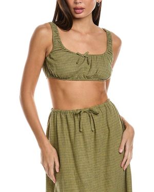 WeWoreWhat Scrunchy Linen-Blend Top - Green