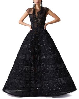 Carolina Herrera Embellished Crewneck A-Line Gown - Black