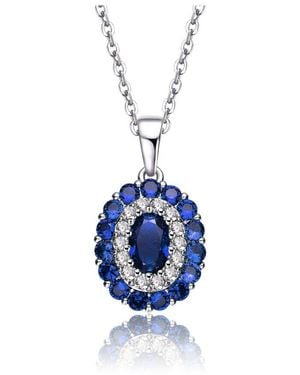 Genevive Jewelry Silver Cz Pendant Necklace - Blue